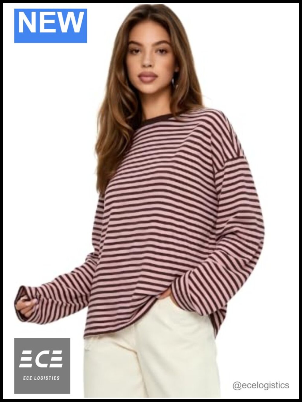Oversized Striped Long Sleeve Tee Drop Shoulder Loose Fit Y2K Top